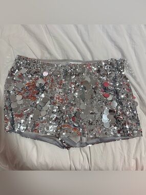 Danielle Guizio Silver Sequin Bike Shorts